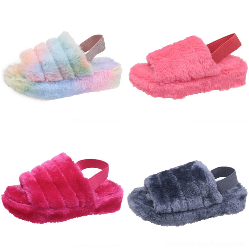 

grq Plush Australia WGG new Pure Wool Fur plush Fashion minion Womens Slippers Shoes For girls Slides Treadlite Shearling Insole Winter, Color