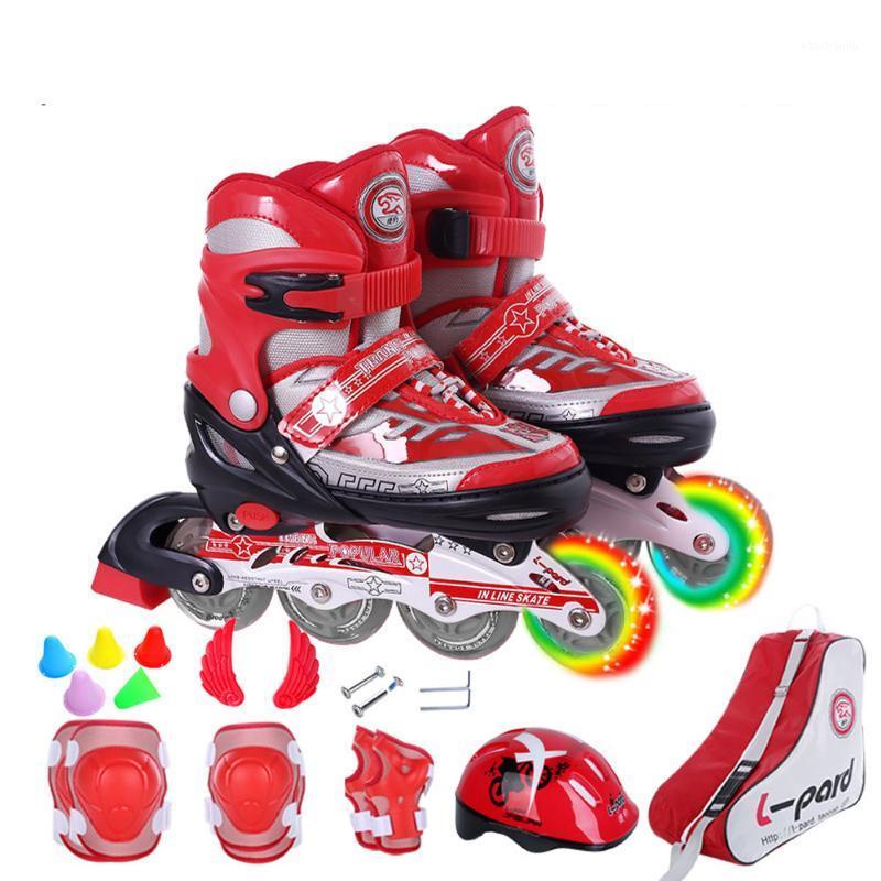 

One Line Roller Skates For Kids Adjustable 4-wheel Skates Shoes Professional PU Flashing Wheel Children Sneakers1, Red