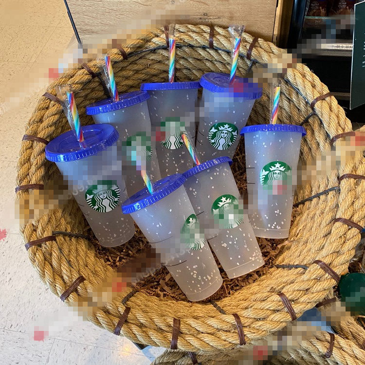 

Starbucks 24oz/710ml Plastic Mugs Tumbler Mermaid Goddess Reusable Clear Drinking Flat Bottom Pillar Shape Lid Straw Cups mug 0218 DHL, Cup + straw + lid