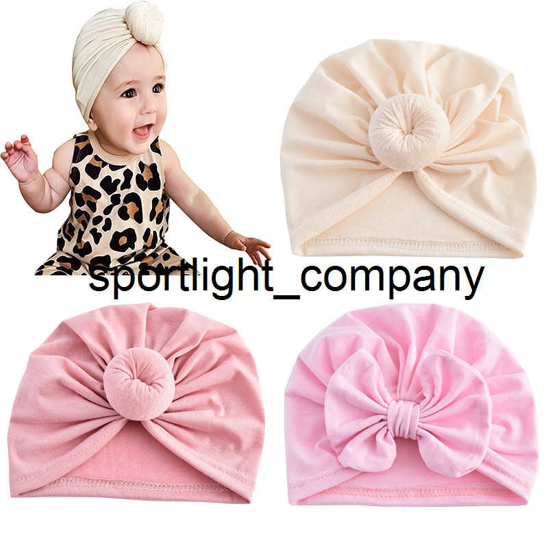 

0-3Years Old Toddler Newborn Baby Flower Bow-Knot HeadbandTurban Spring Infant Protect Forehead Cap Headwraps Kids Hat Beanies, Snowball beige