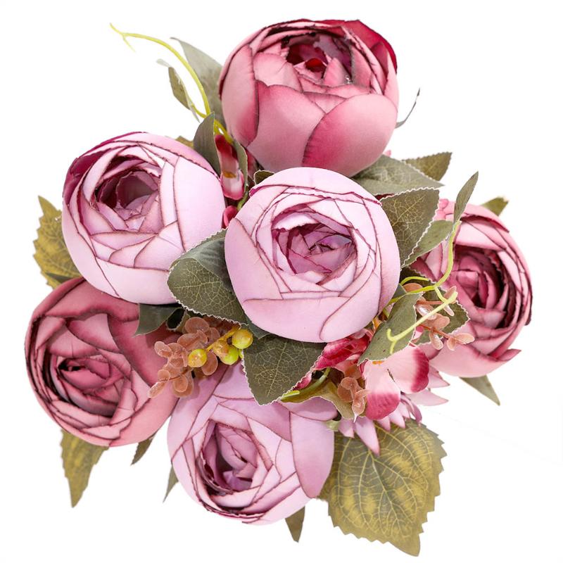 

CHENCHENG 11 Heads Artificial Flower Rose Fake Silk Peony Wedding Bouquet Bridal Ornament Home Table Fall Decor, 04