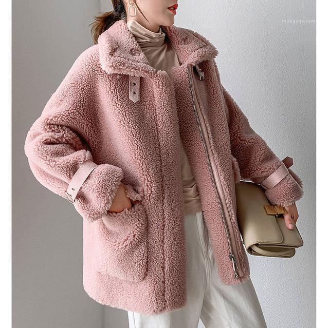 

Women 2021 Autumn Winter Faux Lamb Fur Sheepskin Coat Genuine Granular Faux Sheep Shearing Jacket Female Casual Warm Outerwear1, G1