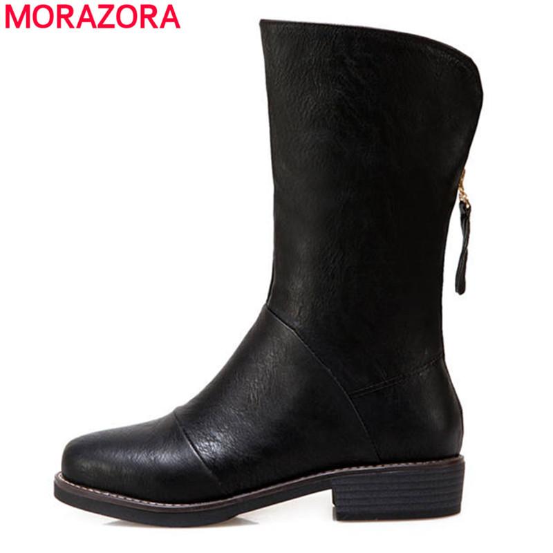 

MORAZORA 2020 newest big size 34-44 ankle boots for women solid colors punk boots zipper fashion casual ladies shoes, Beige
