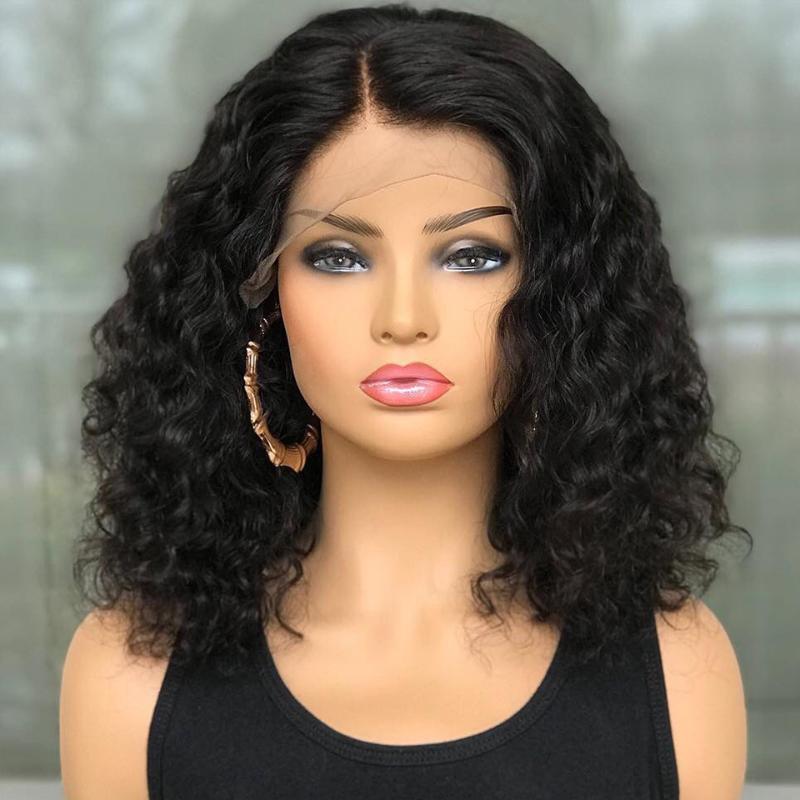 

13x4 Lace Front Human Hair Wigs Curly Bob Wig For Black Women 180% Bob Curly Wave Wig Brazilian Remy Hair Bleached Knots JKO, As pic