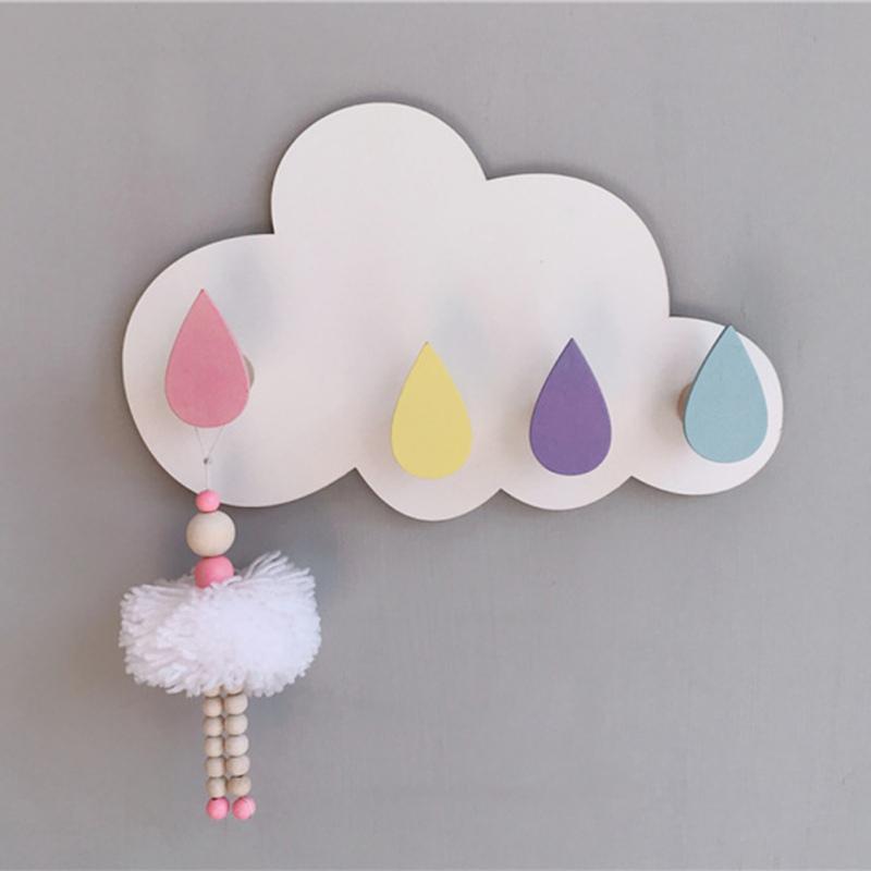 

Wall Mounted Clothes Holder Home Decoration Key Star Moon Cloud Shape Nail Free 4 Hooks Moisture Proof Multi-Function Hooks