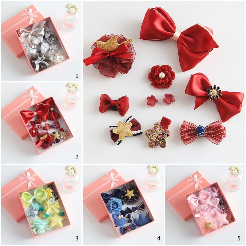 

9 Pcs 1 Set Children's Hair Clips Lovely Princess DIY Hair Bows with Clips for Baby Girls Christmas Gift Box Clip Headband1, Gray