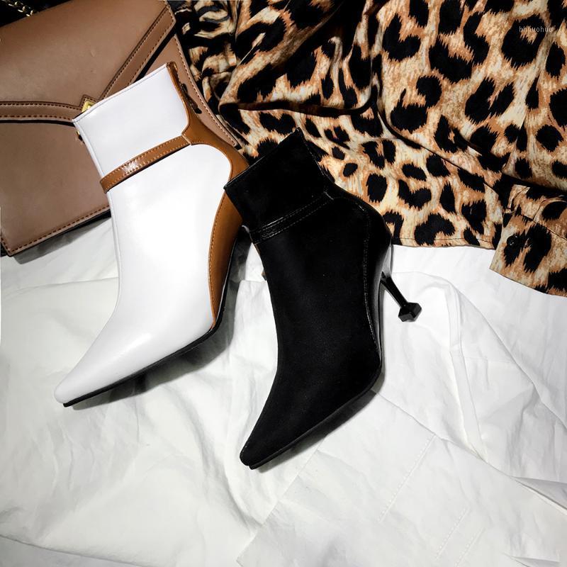 

PQECFS Big size 32-48 high quality 2020 spring & autumn women solid sexy color matching high heels ankle boots 2 colors1, Black