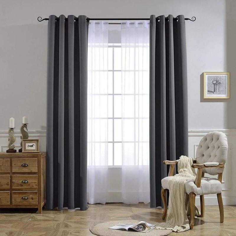 

Solid Blackout Curtains for Living Room Bedroom Window Treatment Blinds Finished Drapes Modern Black Out Curtain, Greyish white
