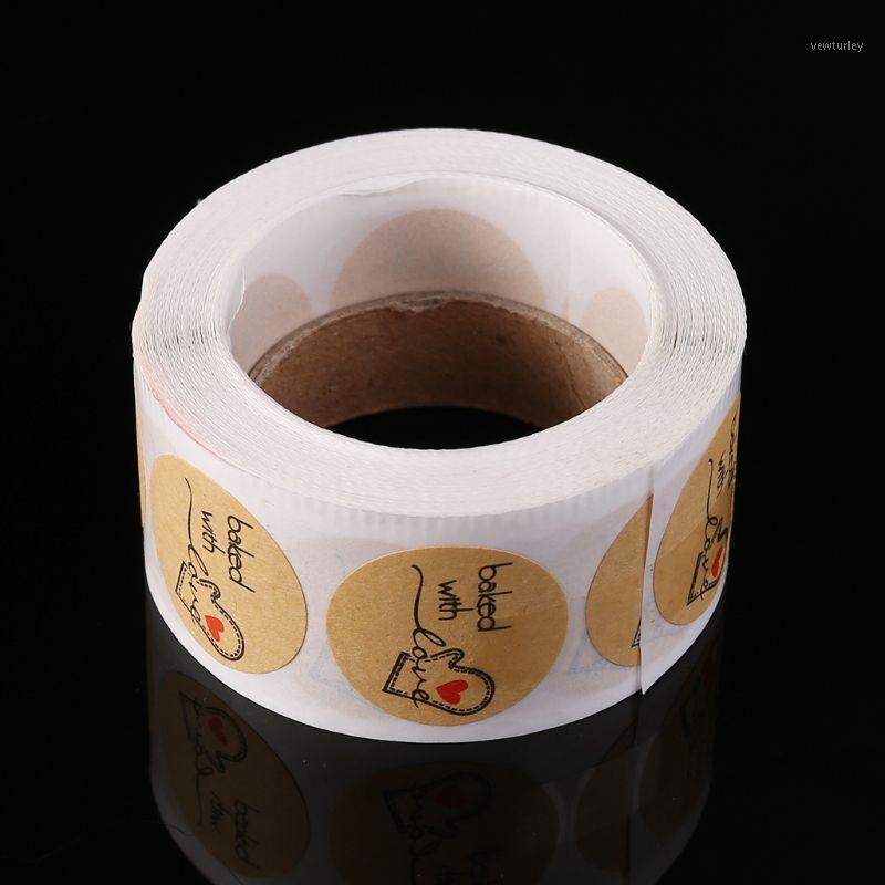 

500Pcs Baked With Love Round Kraft Paper Sticker Adhesive Baking Label For Christmas Festival Cake Box Gift1