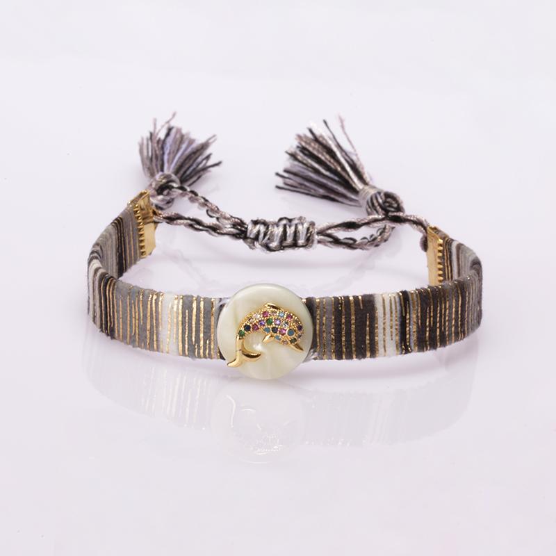 

Charm Bracelets Pave Mixed CZ White Shell Pearl Dainty Fish Ethnic Cotton Tassel Tail Wristband Adjustable Bracelet Jewelry For Woman 2021