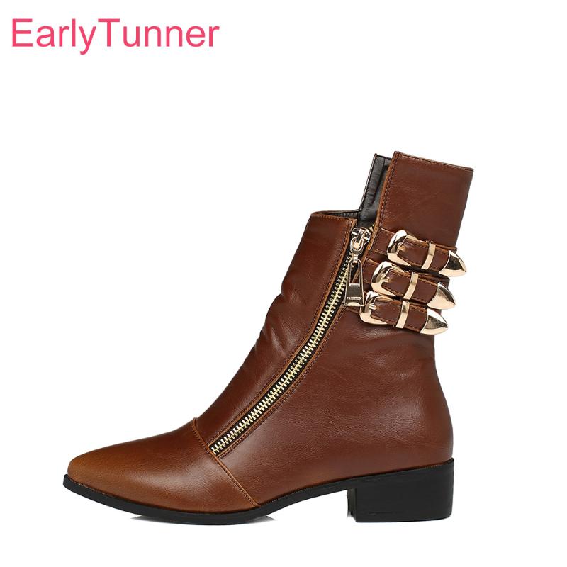 

Brand New Quality Sexy Brown Black Women Ankle Boots Vogue Chunky Low Heels Lady Riding Shoes EH018 Plus Big Size 10 43 45