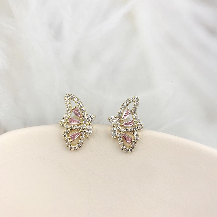 

Stud Cute Female White Pink Crystal Earrings Charm Gold Silver Color Wedding Earring Luxury Butterfly Small For Women