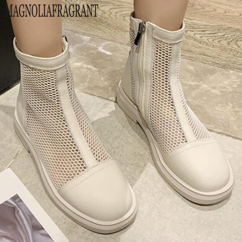 

New Summer Net Short Boots women 2020 Casual Breathable British style Ankle boots Mesh Female Round Head Women's Shoes hy811, Black