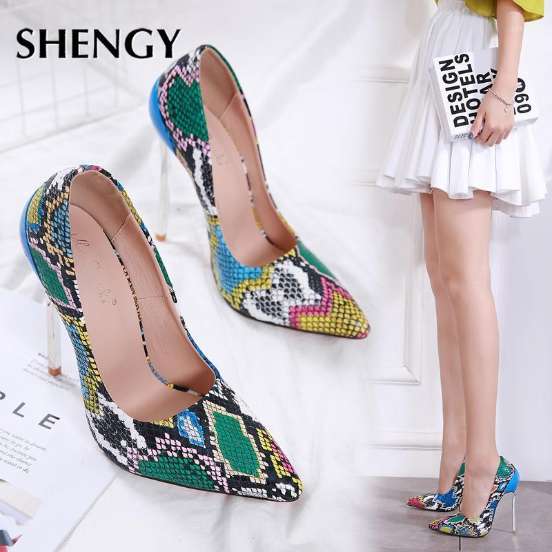 

New Women Summer High Heel Shoes 13cm Fashion Snake Thin Heel Ladies Leather Shoes Business Party Pointed Toe Pumps1, Multicolor