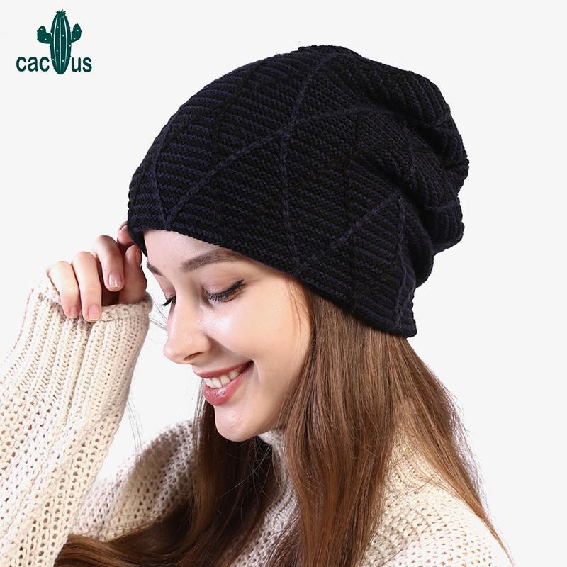 

Mixed Color Grid Knitted Hat Women Skullies Beanies Outdoor Ski Hat Winter Hats For Women Bonnet Caps Warm Solid Thickened, Dark grey