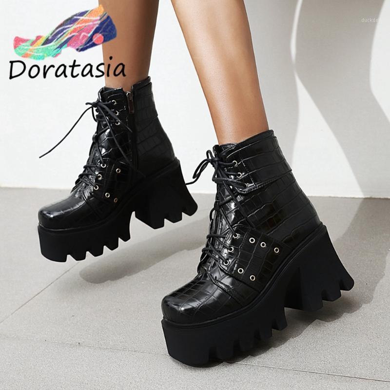

DORATASIA High Platform Ankle Shoes 2021 Fashion High Strange Heels Boots Women New Arrival Cool Street Fretwork Boots1, Black style 1