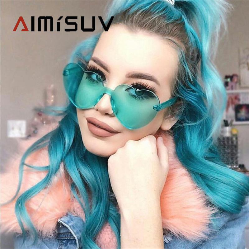 

Sunglasses AIMISUV Fashion Cute Love Heart Rimless Women Designer Glasses Candy Color UV400 Gafas De Sol Mujer