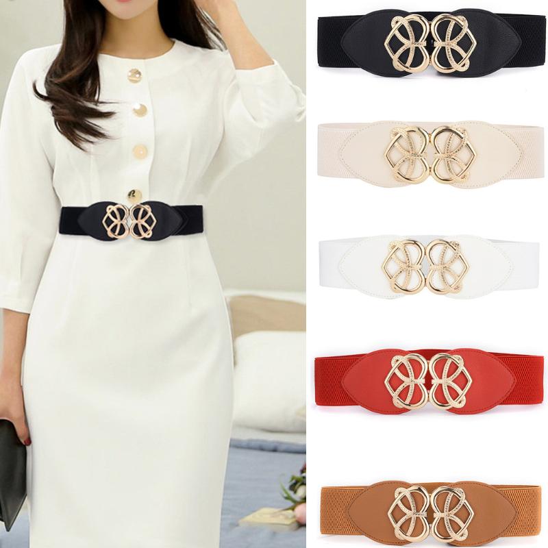 

Belts Women Belt Solid Heart Pattern Alloy Buckle Casual Waistband Wide Elastic Decorative Pasek Damski Ceinture Femme #H, Black