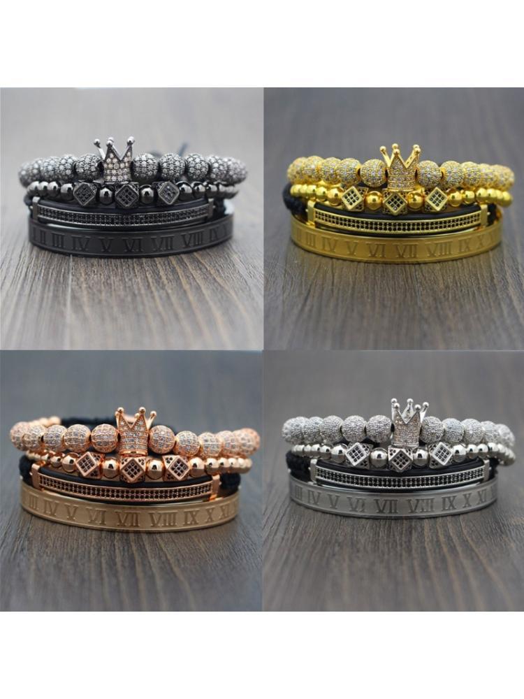 

Imperial Crown King Bracelet Luxury Charm Roman Numeral CZ Zircon Bracelet Kit X7JB
