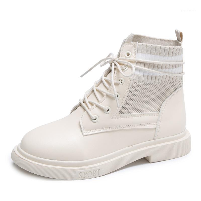 

Women's Tube Boots Female 2020 Early Autumn New Low-heeled Round Headband Knit Mouth Socks Women's Boots1, White