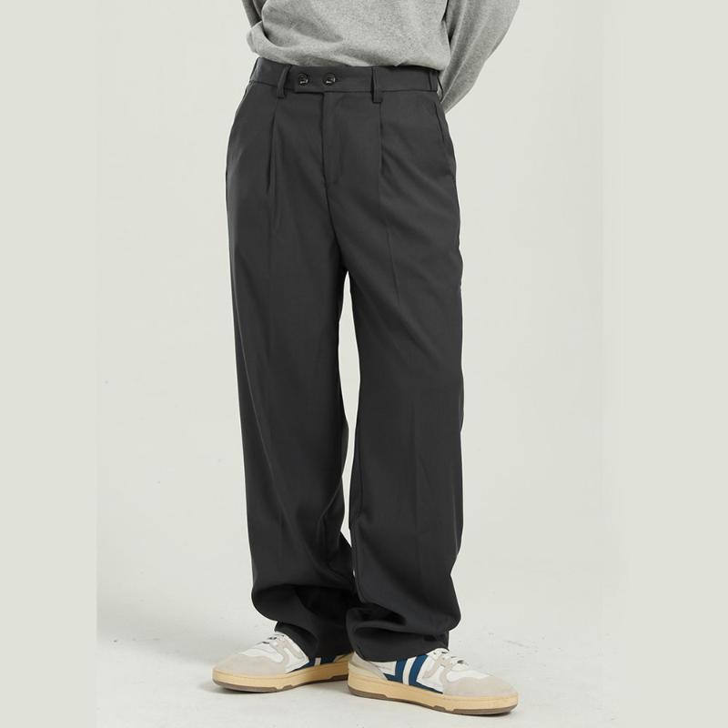 

Men Elastic Waist Loose Casual Straight Wide Leg Suit Pant Male Japan Korea Streetwear Black Gray Khaki Suit Long Trousers, K06 black