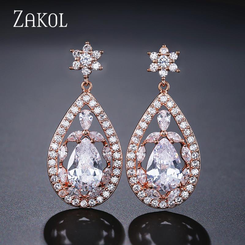 

ZAKOL Brand Fashion Romantic Drop Earrings Flower Water Drop Cubic Zircon Bridal Earring forWomen Party Dress Jewelry FSEP2024
