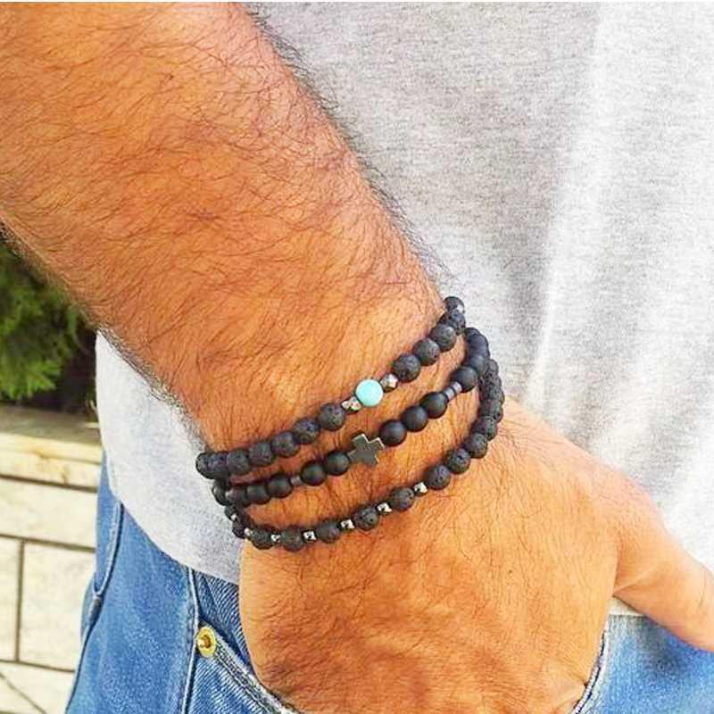 

Vintage Elastic Lava Stone Beads Pulsera Hombre Man Trendy Accessories Natural Stone String Bracelet Combination Sale Jewelry1