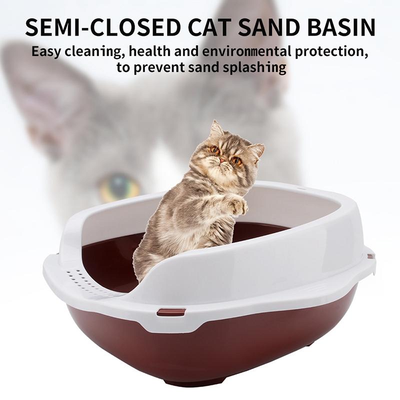 

Large Size Cat Litter Box Semi-Closed Cat Sandbox Toilet for Pet Training Toilet Litter Tray with Shovel Gift Cof, Coffee