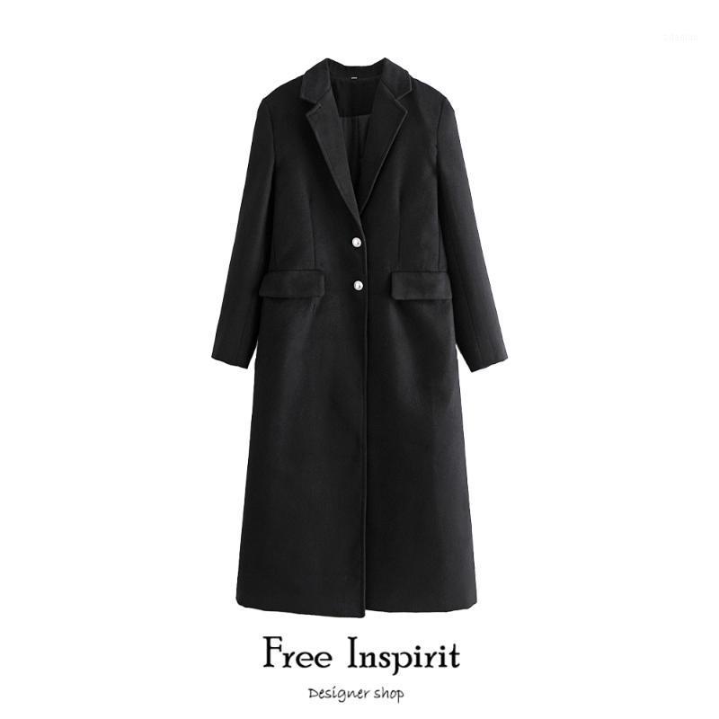 

2020 Free Inspirit New Arrival Office Lady Casual Turn-down Collar X-long Single Breasted Keep Warm Winter Coat1, Black