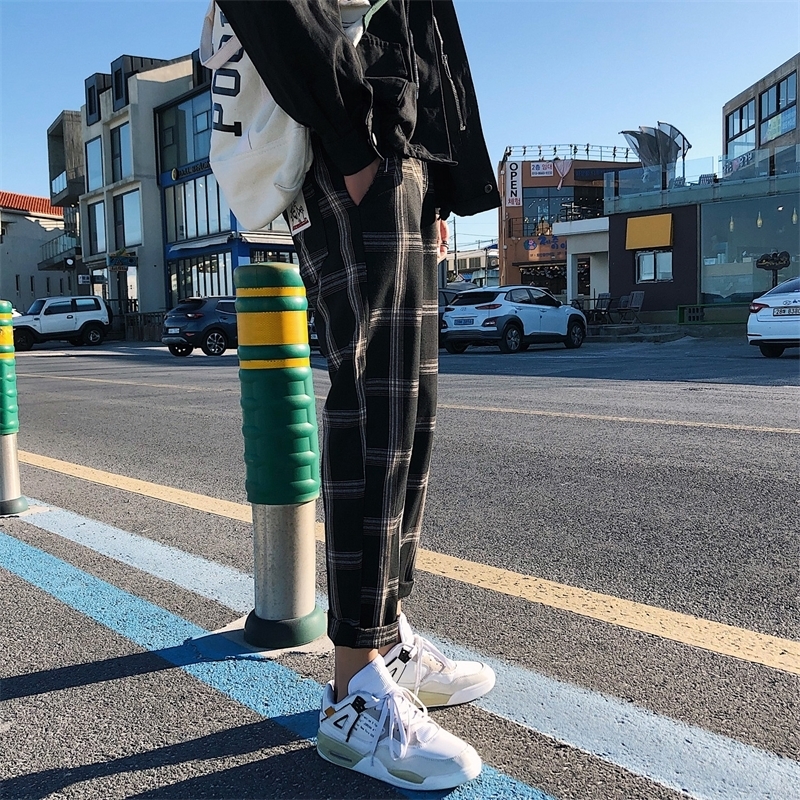 

LEGIBLE Plaid Pants Men INS Mens Cotton Streetwear Sweatpants Male Korean Retro Joggers Casual Pants Men 5XL 201114, Yellow(asian size)