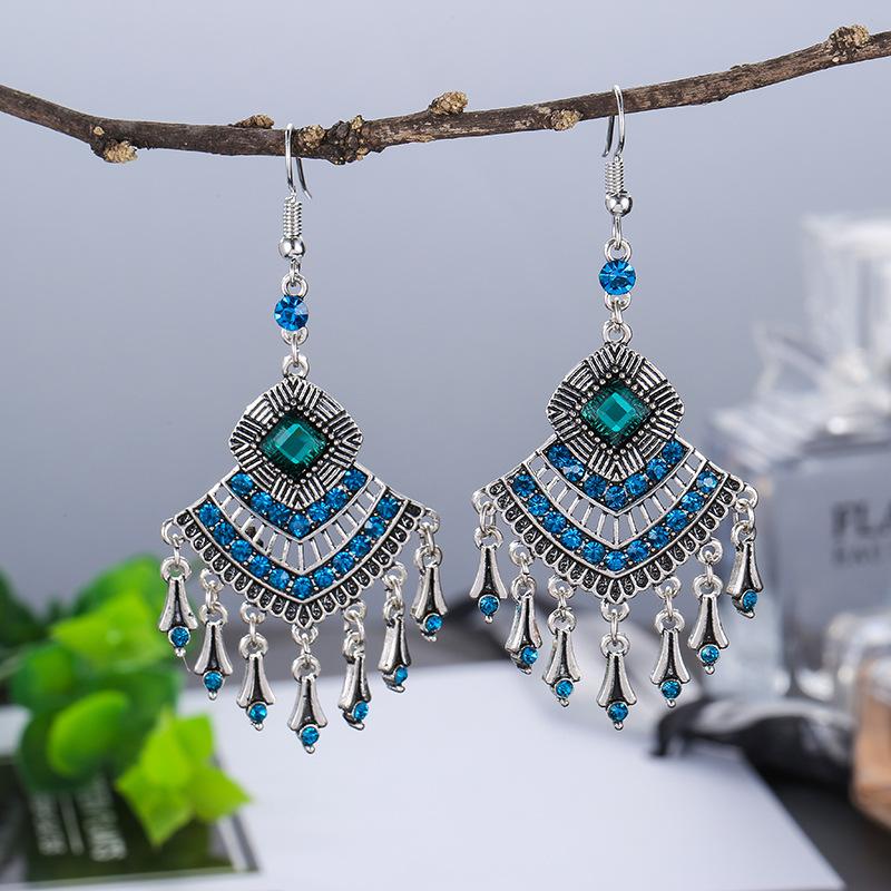 

5 Color Ethnic Beaded Earrings For Women Kolczyki Jewellery Rhombus Silver Color Tassel Dangle Earrings 2020 Brincos