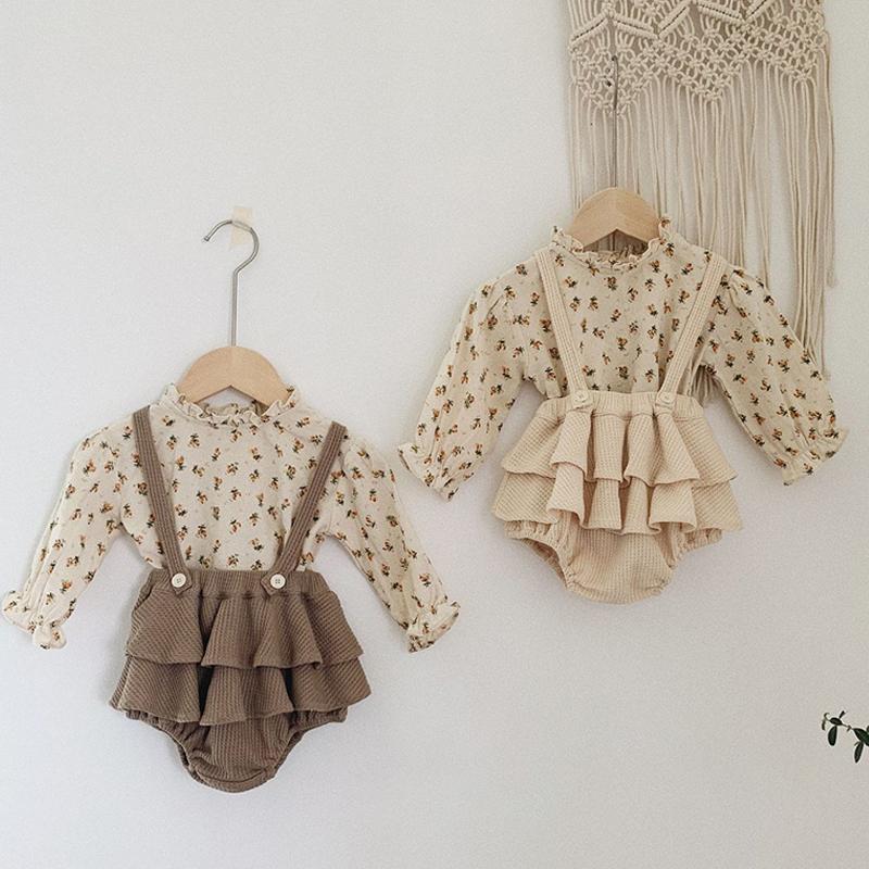 

Vintage Baby Girl Clothes Spring Autumn Linen Cotton Girls Floral Blouse Shirt Romper Dress Newborn Baby Girls Clothes Outfits, Apricot