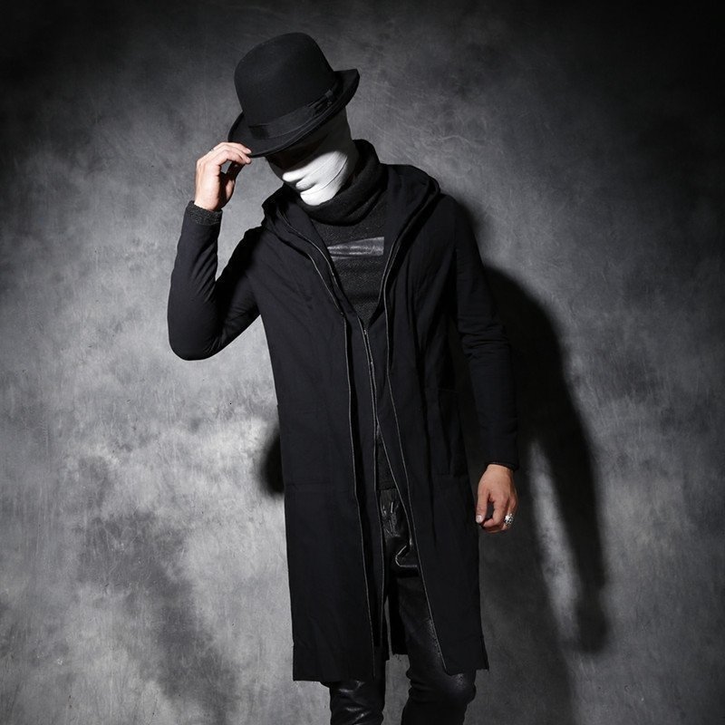 

2021 Original Male Blouse in Winter Coat New Personality Style Thin Body Cotton Wool Long Jacket RDX0, Black