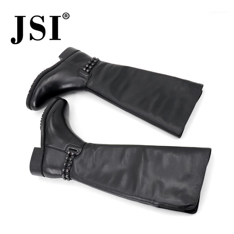 

JSI Women Boots Fashion Winter Over Knee Flats Pointed Toe Low Heel Genuine Leather Boots Women1, As pic
