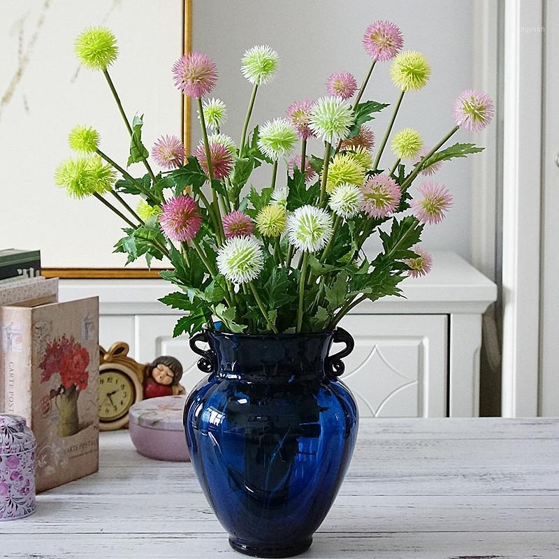 

5 Heads Dandelion branch Artificial flower ball DIY wedding Party decoration plastic pompom flores fake plants flower wreath1, White