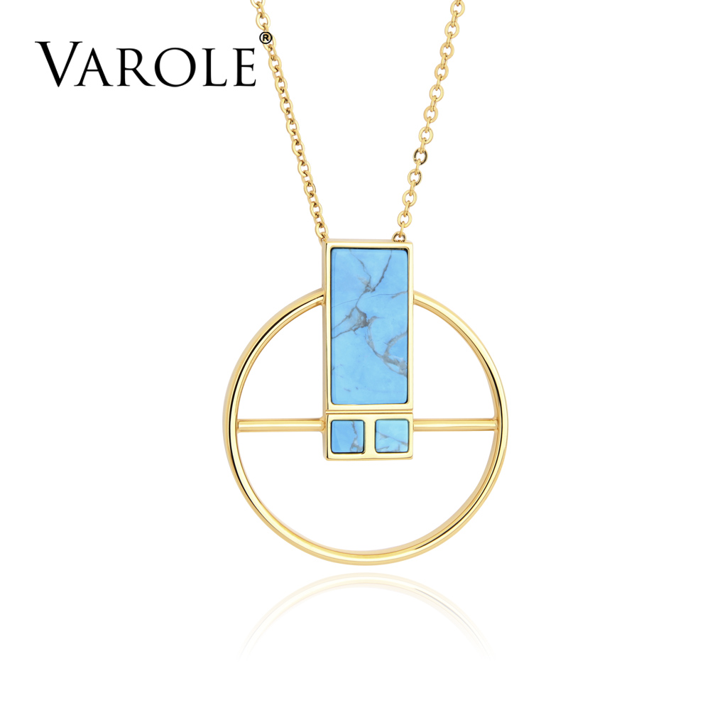 

VAROLE Splicing Patterns 26 in Natural Stone Round Charm Necklaces & Pendants Gold Jewelry Pendant Necklace For Women Girls