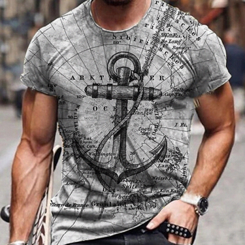 Men's Tee T shirt Shirt 3D Print Graphic Rudder Plus Size Crew Neck Casual Daily Short Sleeve Tops Basic Designer Slim Fit Big and Tall Blue