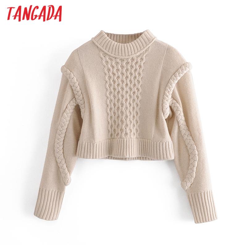 

Tangada Women Elegant Geometry Twist Knitted Sweater Jumper O Neck Female Oversize Pullovers Chic Tops 3H52, Beige