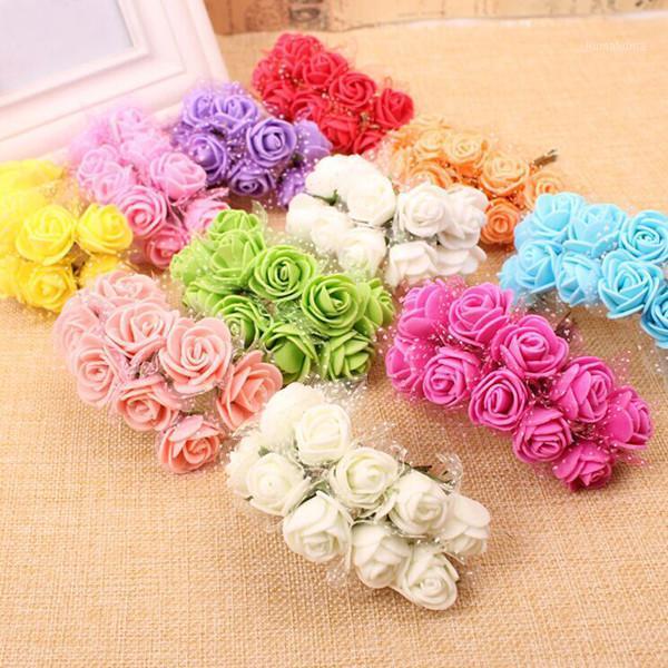 

144 pcs Mini Foam Rose Artificial Flower Bouquet Multicolor Rose Flower party Wedding Scrapbooking Fake Decoration1, Blue