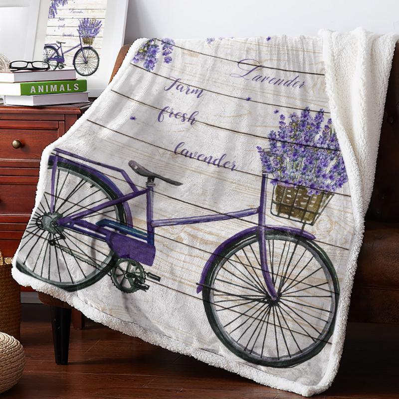 

Pastoral Style Lavender Bicycle Throw Blanket Bedspread Coverlet Soft Warm Fleece Blanket Christmas Decor Blankets for Beds1