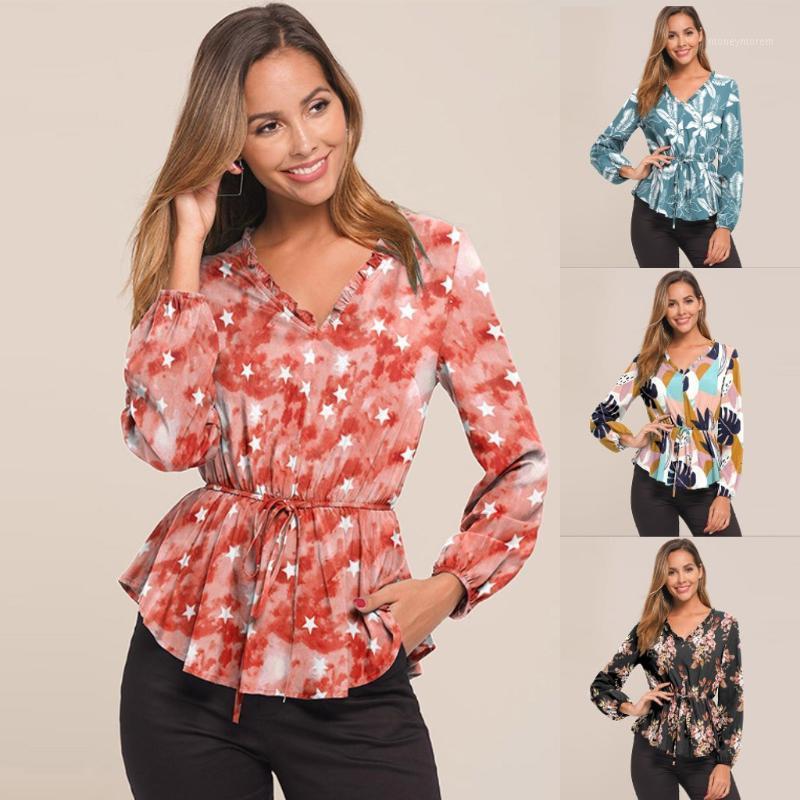 

Sexy V Neck Shirts Long Ruffle Sleeve Blouse Top Women Flower Print Summer Beach Casual Wear Top Blouses 2020 blusas mujer1, Black