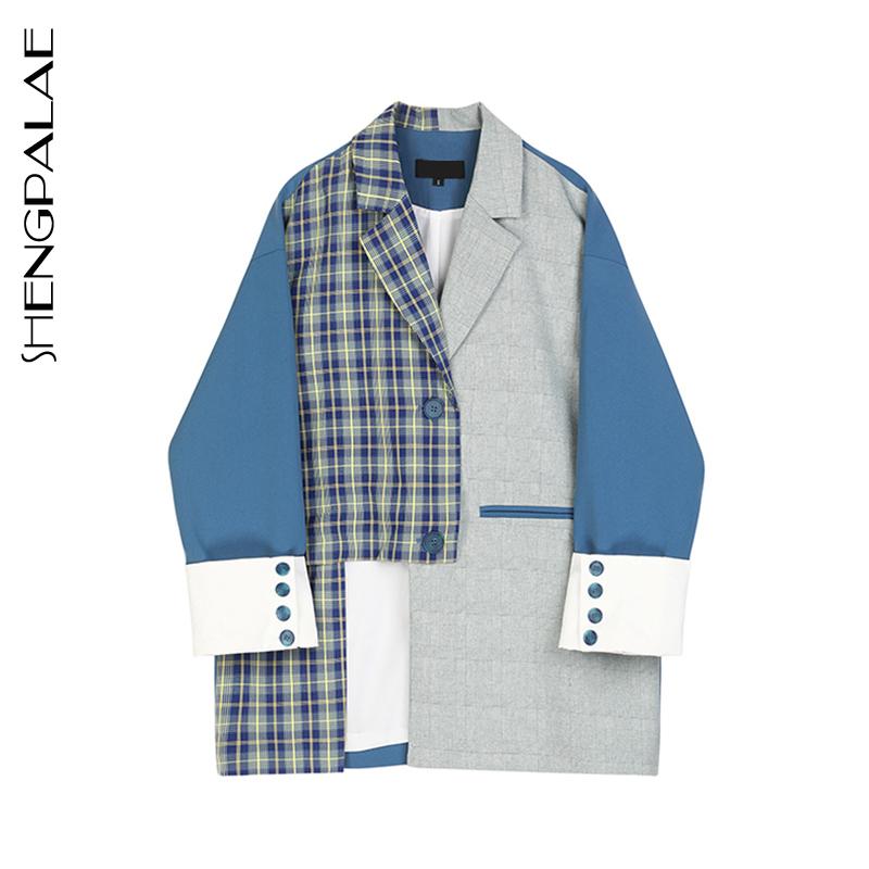 

SHENGPALAE Contrasting Color Blazer For Women' 2020 Spring Autumn Korean Large Size Plaid Patchwork Long Sleeve Suit Coat 5A542, Color panel