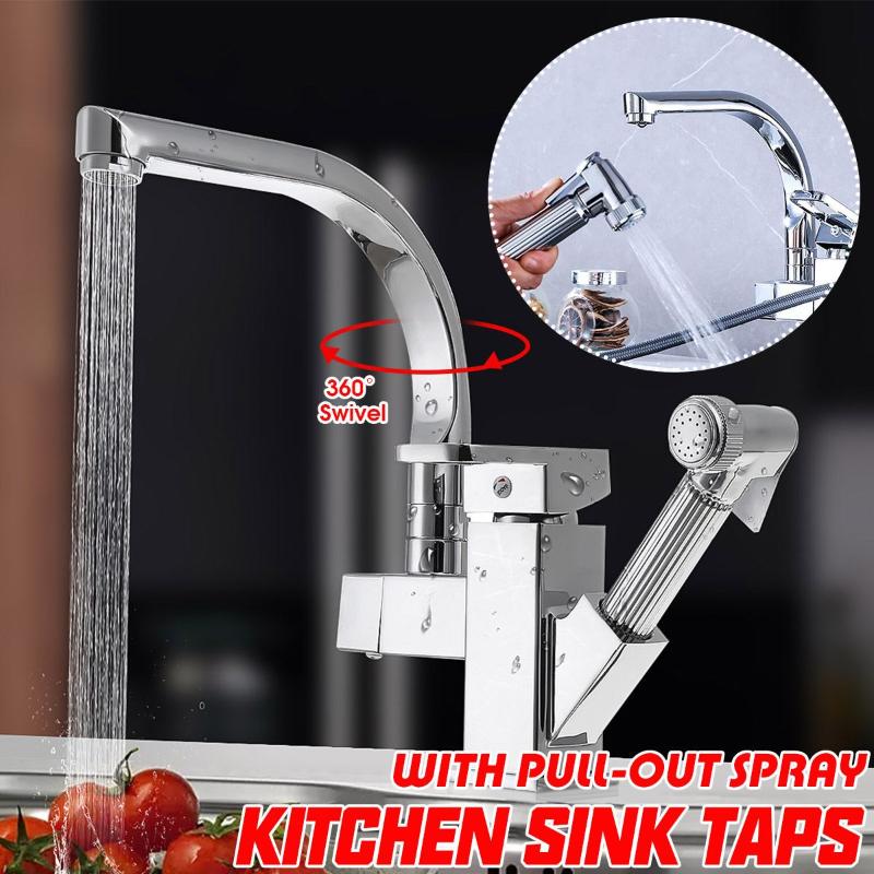 

NEW Kitchen Faucet Sink Mixer Taps Cold And Hot 360°Swivel Spout With Pull Out Spray Basin Faucets & 2 Hose