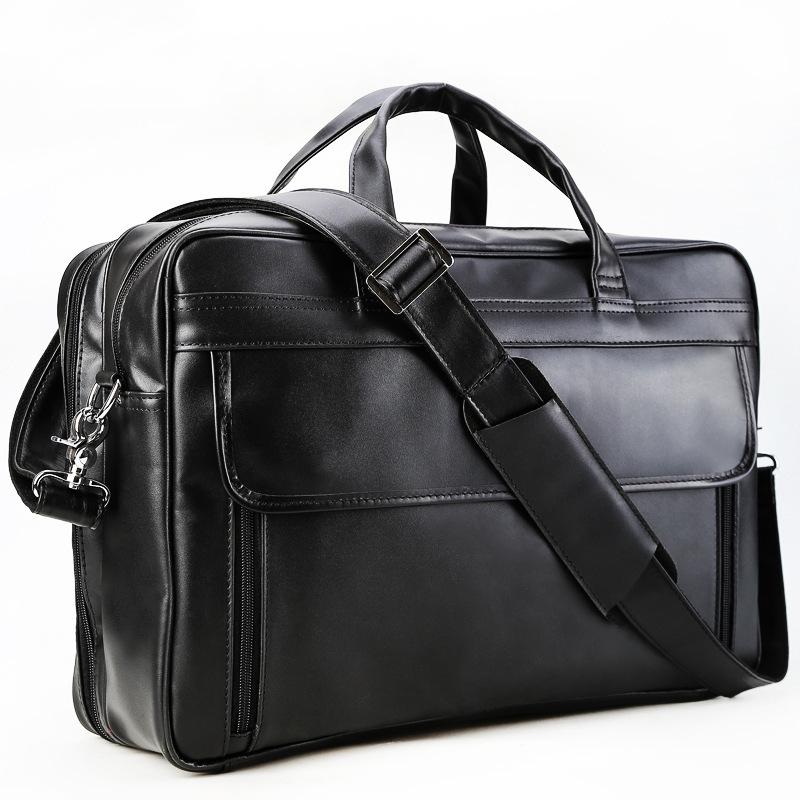 

2021 First Layer Leather Men Briefcase Male Business Bag Leather Handbag 17 inch Computer Luggage Bag, Black