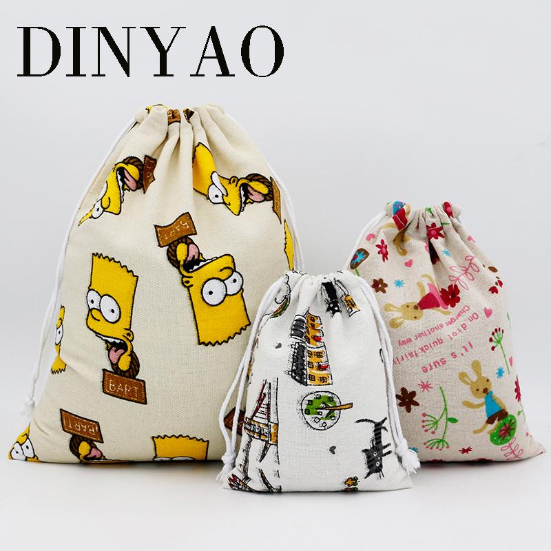 

1pcs 24*31cm High Quality Cheap Wholesale Jute Linen Drawstring Pouch Packaging Gift Bag Cartoon Printed Big Cosmetic Bag