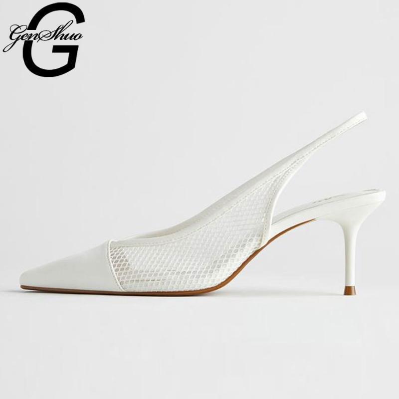 

GENSHUO Women Shoes Sandals 2020 Summer Stiletto Heels Pointed Toe Women Designer Shoes White Heeled Size 35-40 Pumps For Party1