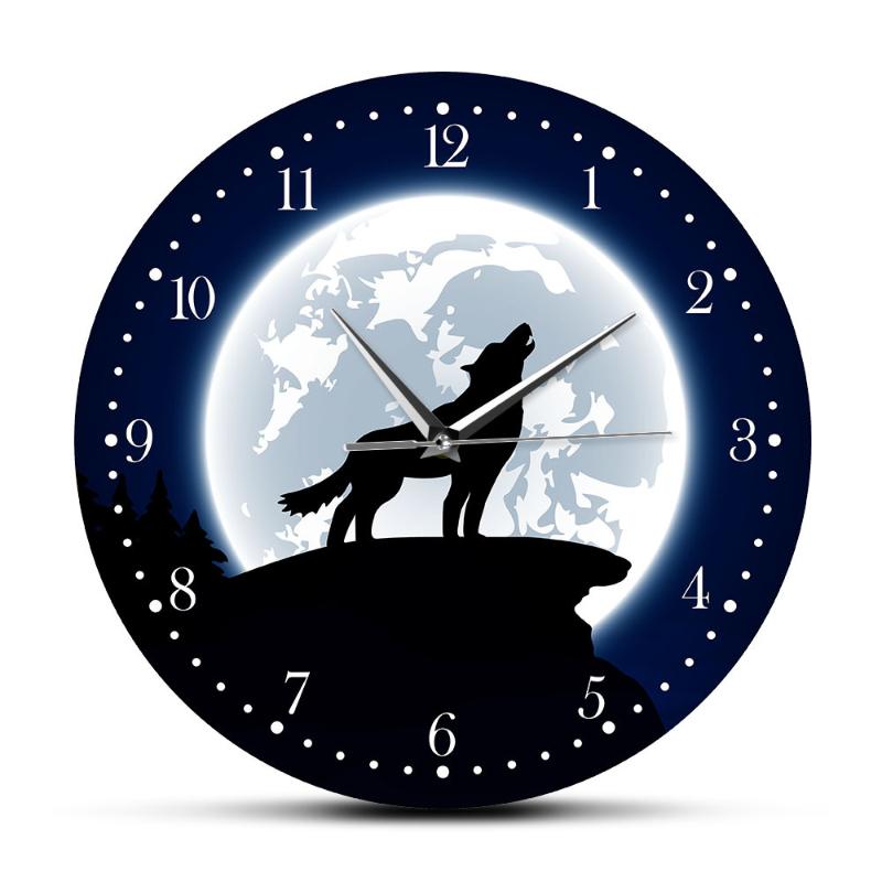 

Selling acrylic wild animal wall clock, moon wolf howling decoration Clock Home mural art wall clock modern design