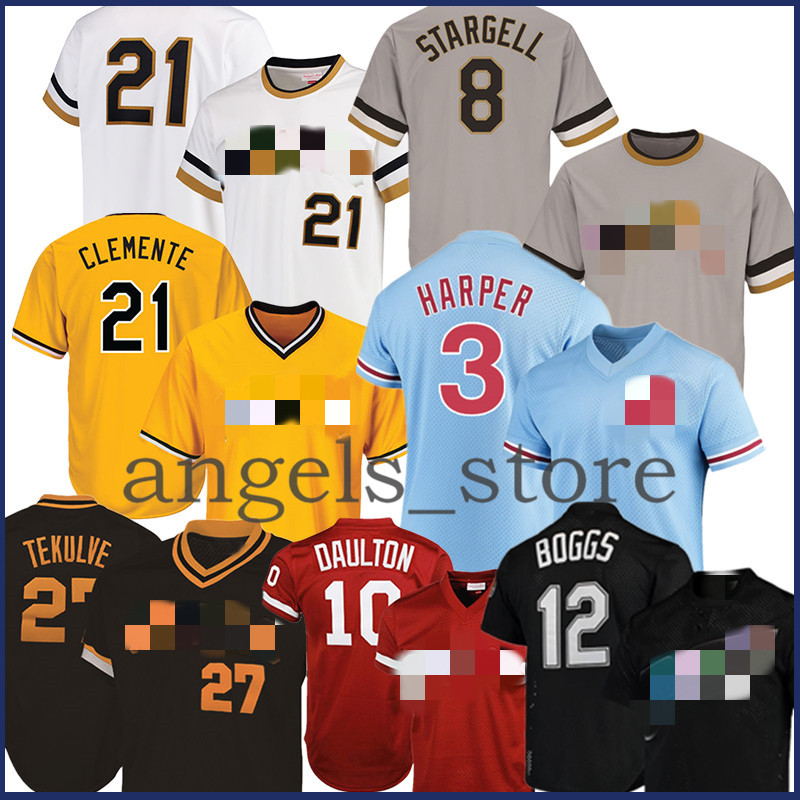 

3 Bryce Phillies Darren Harper Daulton Franco Dykstra Jersey 12 Wade Boggs Rays 21 Roberto Clemente Pirates 8 Willie Stargell Champagne, Jersey-fugu(feichengren