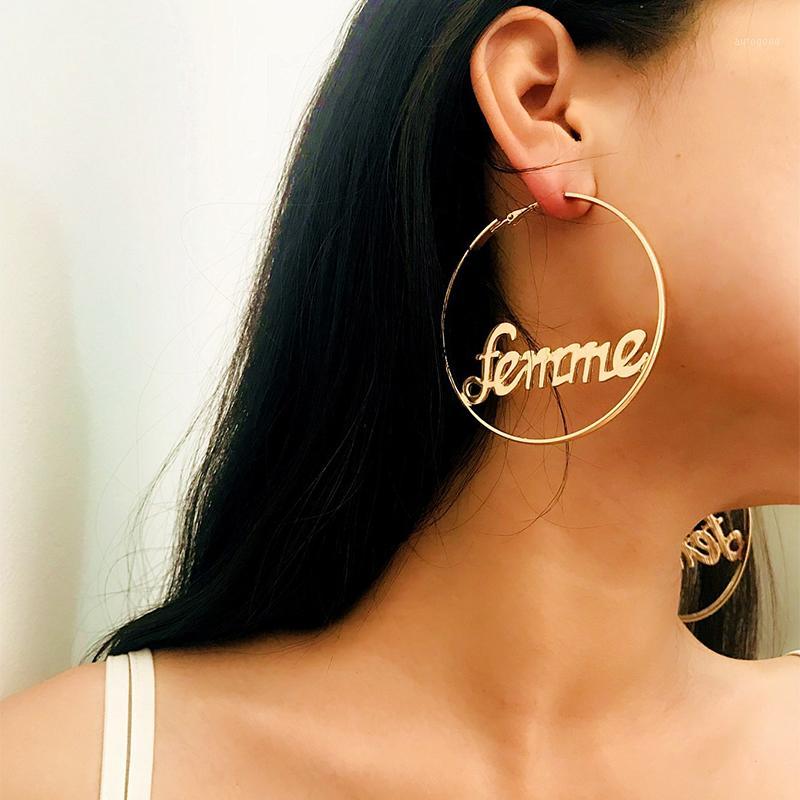 

Hoop & Huggie AENSOA Simple Big Gold Color Geometric Earrings For Women Circle Creative Letter Statement Bijoux Femmes1