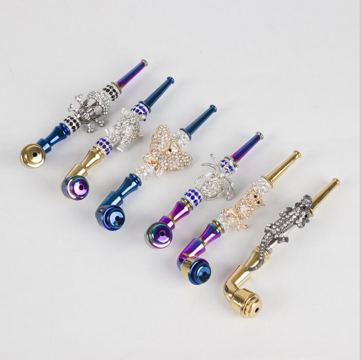 

Diamond Animmal Metal Smoking Pipe With Cover Mesh Tobacco Cigarette Hand Filter Colorful Pipes butterfly skull spider crocodile
